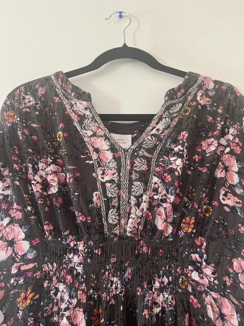 Knox Rose Gray Floral Maxi Dress Large embroidered Boho Summer Flowy Modest - Picture 3 of 7